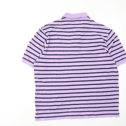 Marks and Spencer Mens Purple Striped Cotton Polo Size L Collared Button