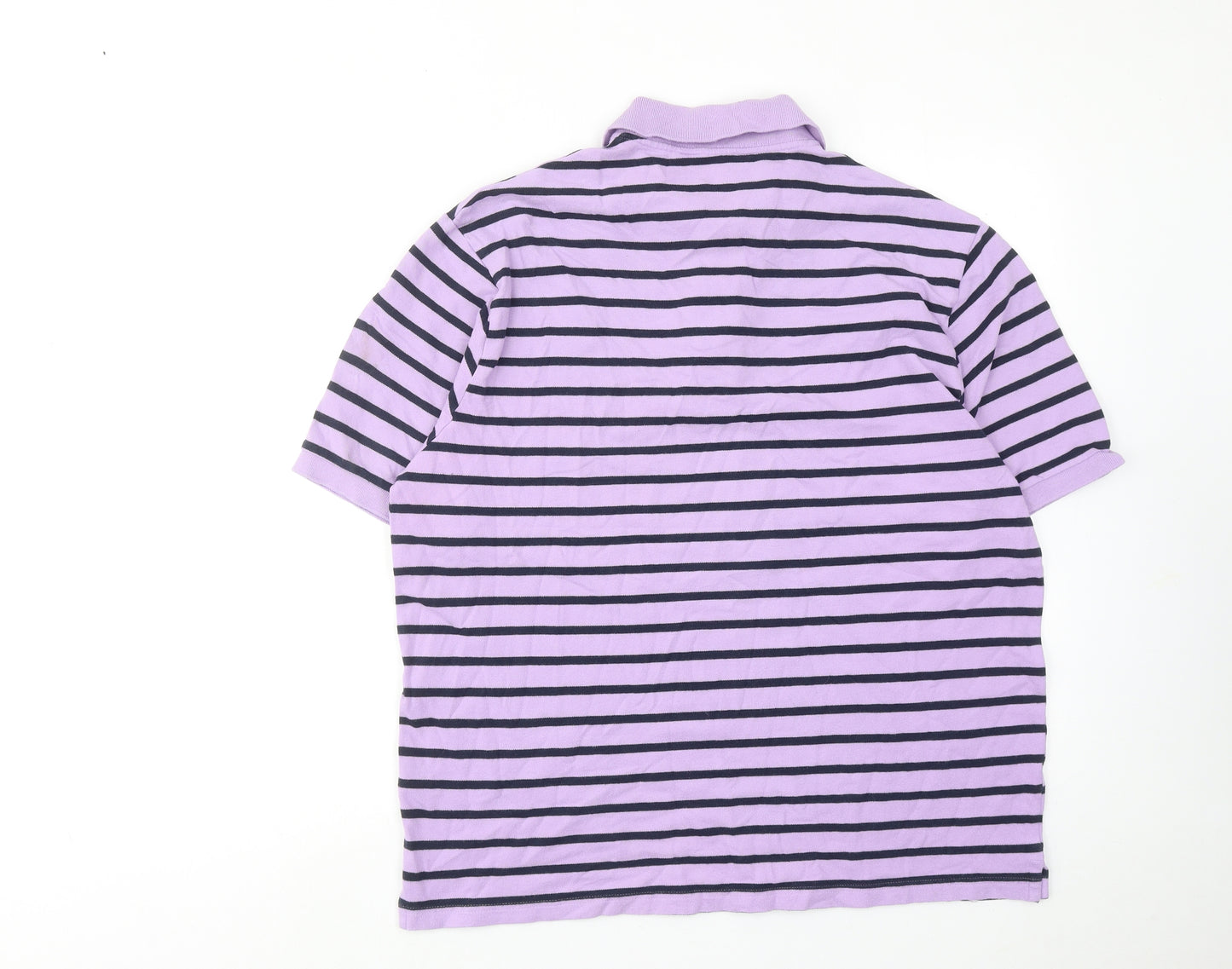 Marks and Spencer Mens Purple Striped Cotton Polo Size L Collared Button