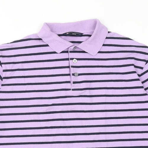 Marks and Spencer Mens Purple Striped Cotton Polo Size L Collared Button