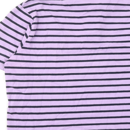 Marks and Spencer Mens Purple Striped Cotton Polo Size L Collared Button