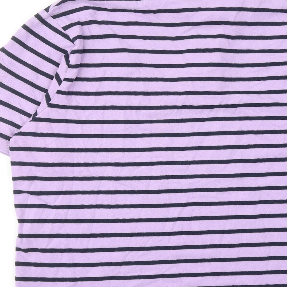 Marks and Spencer Mens Purple Striped Cotton Polo Size L Collared Button