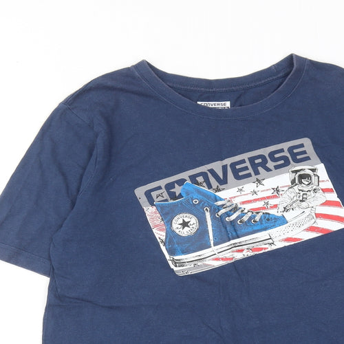 Converse Boys Blue Cotton Basic T-Shirt Size 13-14 Years Round Neck Pullover - Converse All Star