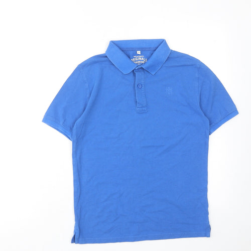 Marks and Spencer Boys Blue Cotton Basic Polo Size 11-12 Years Collared Button