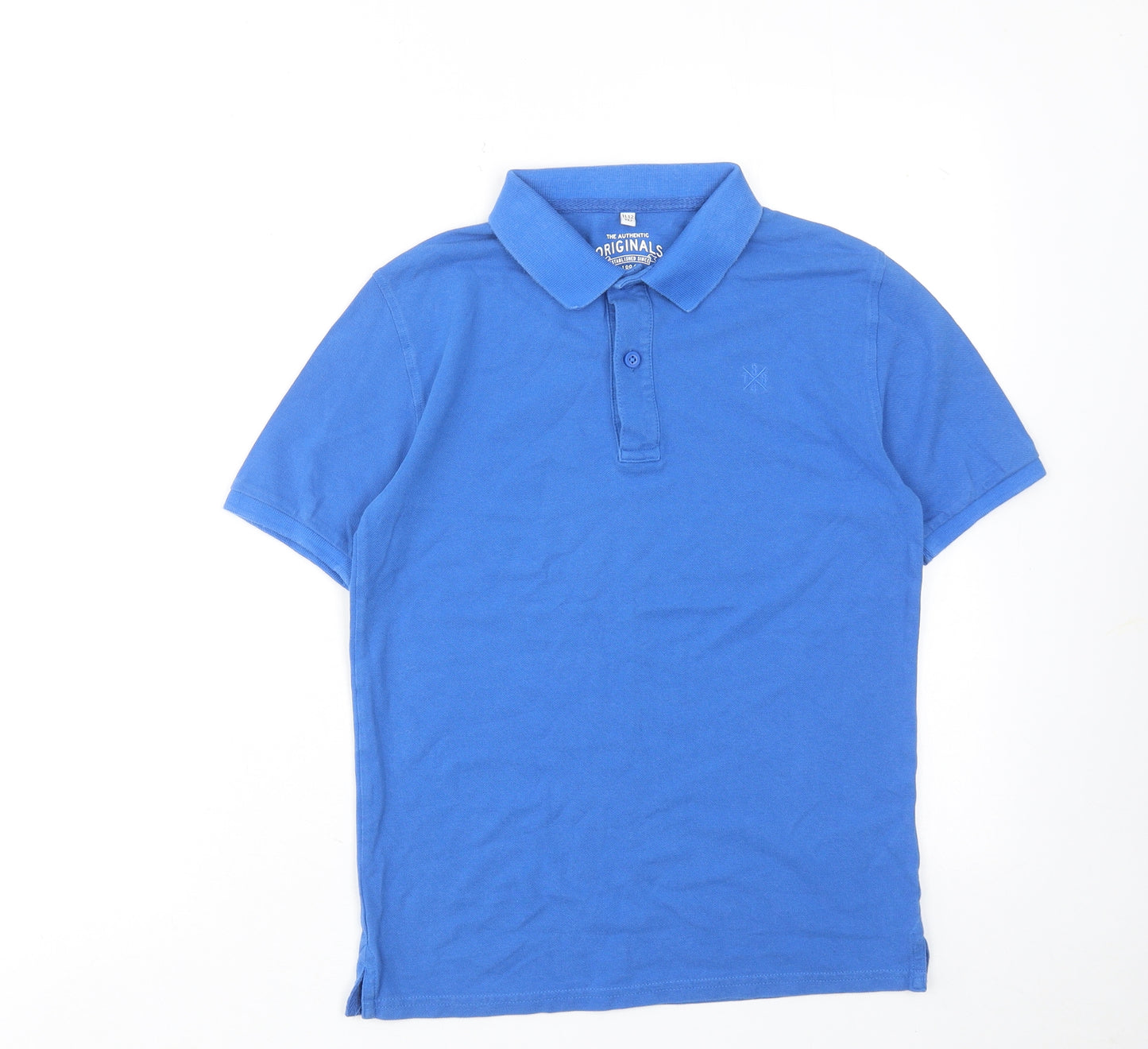 Marks and Spencer Boys Blue Cotton Basic Polo Size 11-12 Years Collared Button