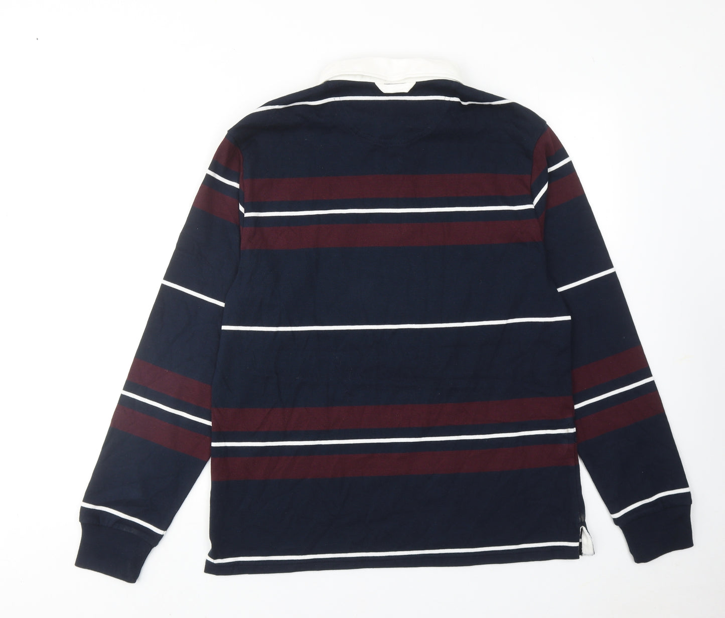 Marks and Spencer Mens Blue Striped Cotton Polo Size L Collared Button