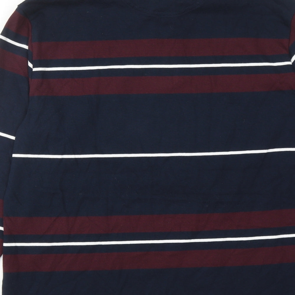 Marks and Spencer Mens Blue Striped Cotton Polo Size L Collared Button