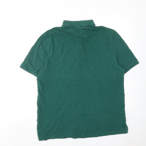 Marks and Spencer Mens Green Cotton Polo Size L Collared Button