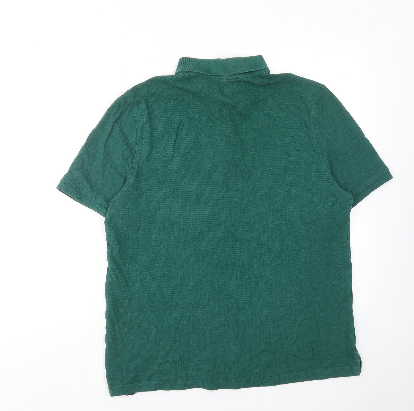Marks and Spencer Mens Green Cotton Polo Size L Collared Button