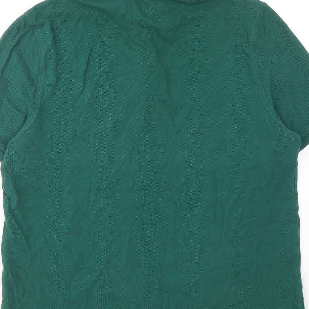 Marks and Spencer Mens Green Cotton Polo Size L Collared Button