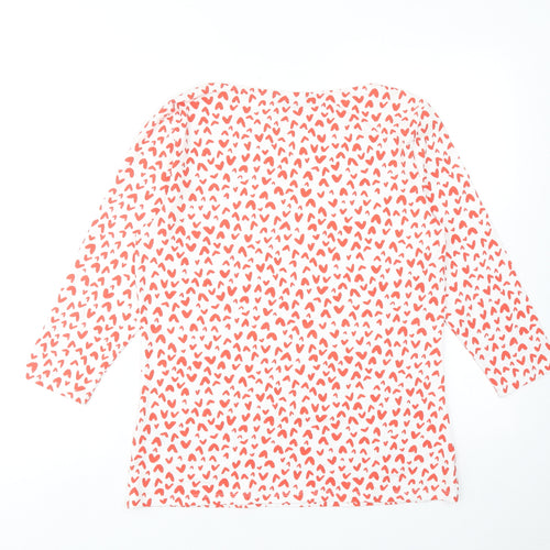 Marks and Spencer Womens Red Geometric Cotton Basic T-Shirt Size 14 Boat Neck - Heart Pattern