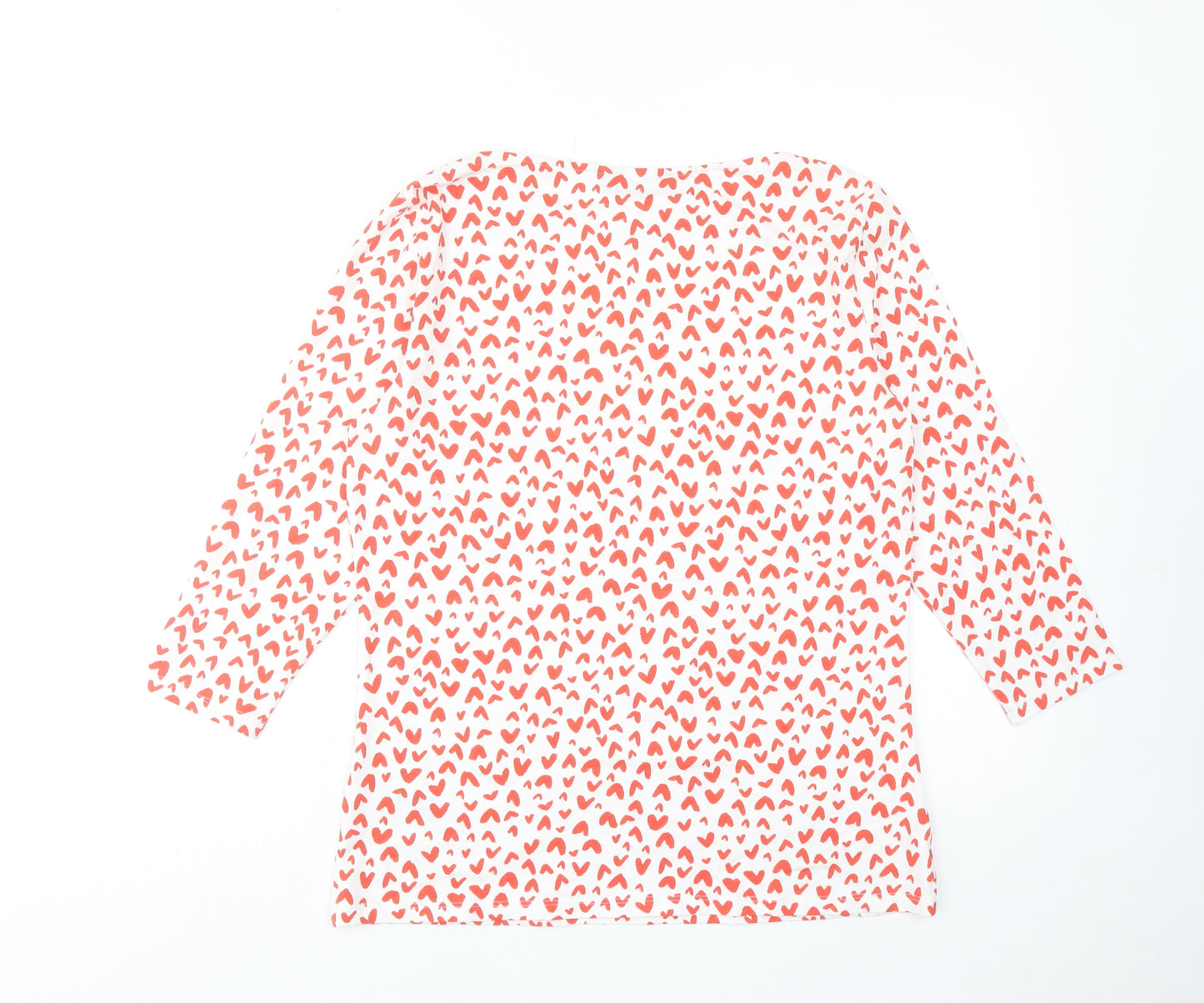 Marks and Spencer Womens Red Geometric Cotton Basic T-Shirt Size 14 Boat Neck - Heart Pattern