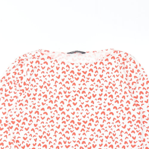 Marks and Spencer Womens Red Geometric Cotton Basic T-Shirt Size 14 Boat Neck - Heart Pattern