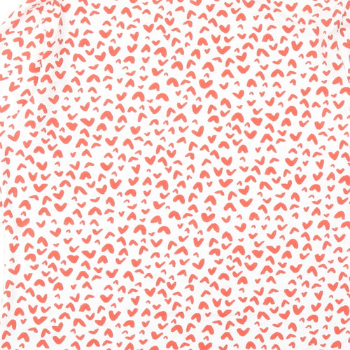 Marks and Spencer Womens Red Geometric Cotton Basic T-Shirt Size 14 Boat Neck - Heart Pattern