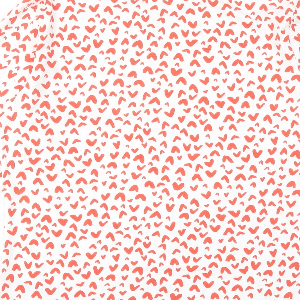 Marks and Spencer Womens Red Geometric Cotton Basic T-Shirt Size 14 Boat Neck - Heart Pattern