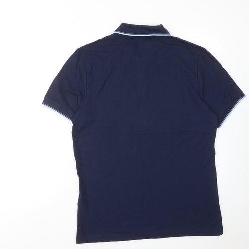 Marks and Spencer Mens Blue Cotton Polo Size M Collared Button