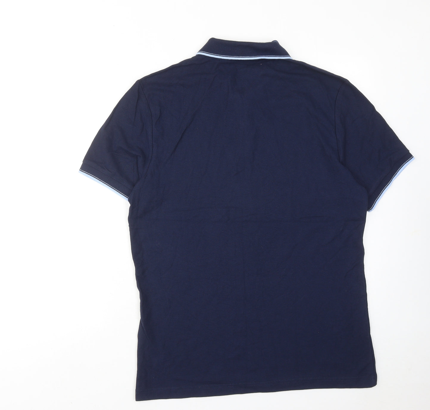 Marks and Spencer Mens Blue Cotton Polo Size M Collared Button