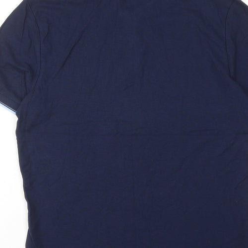 Marks and Spencer Mens Blue Cotton Polo Size M Collared Button