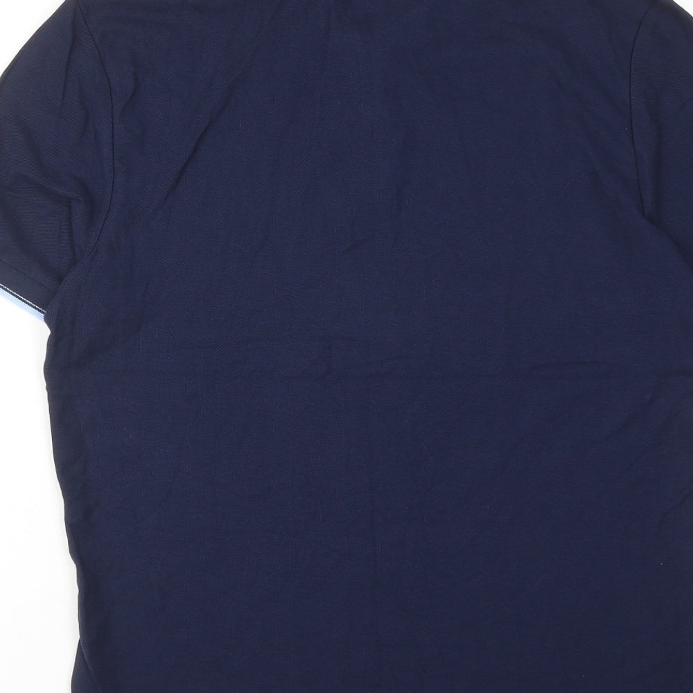 Marks and Spencer Mens Blue Cotton Polo Size M Collared Button