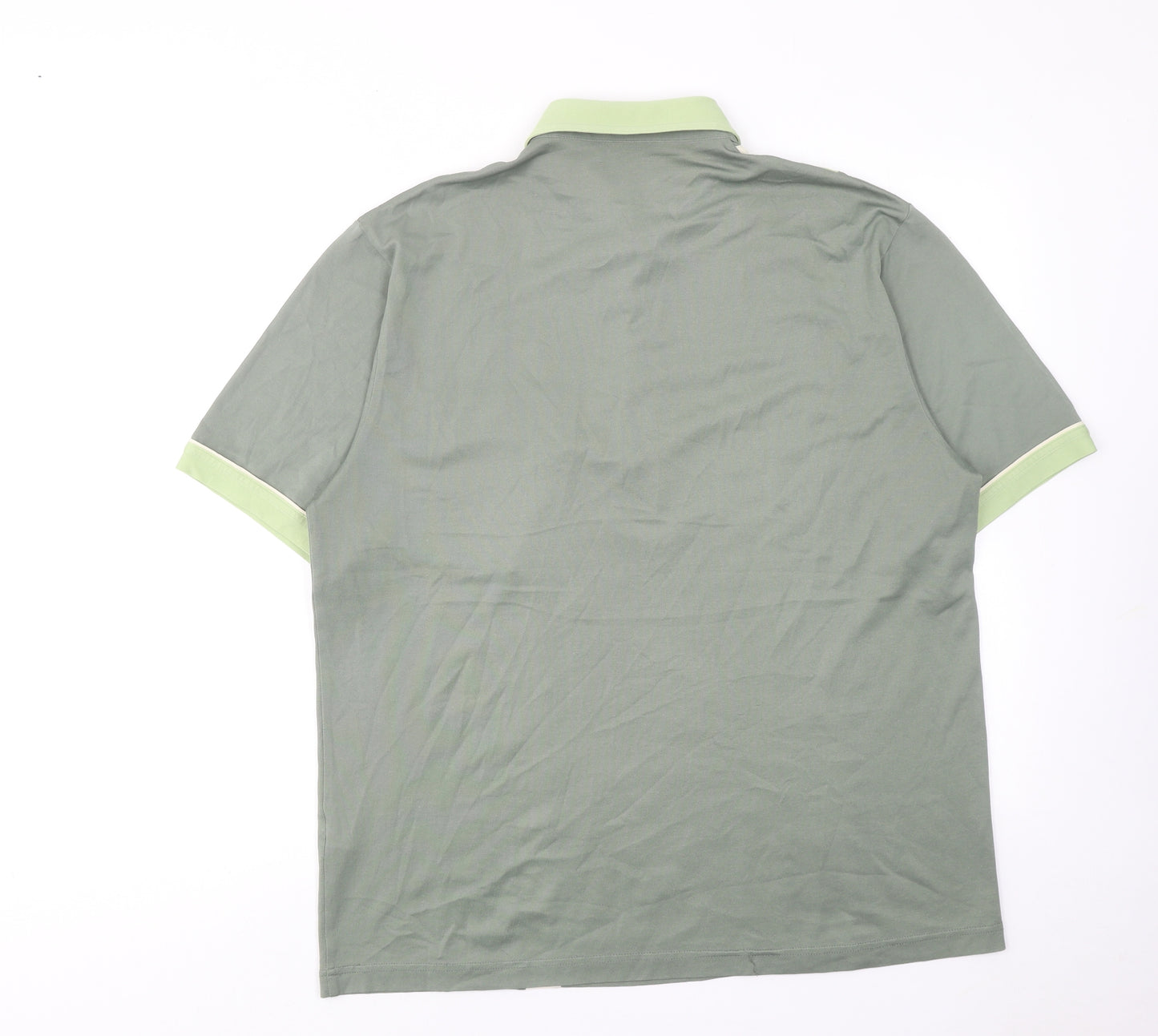 Gabicci Mens Green Colourblock Cotton Polo Size L Collared Button