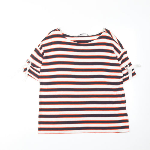 Marks and Spencer Womens Multicoloured Striped Viscose Basic T-Shirt Size 14 Round Neck