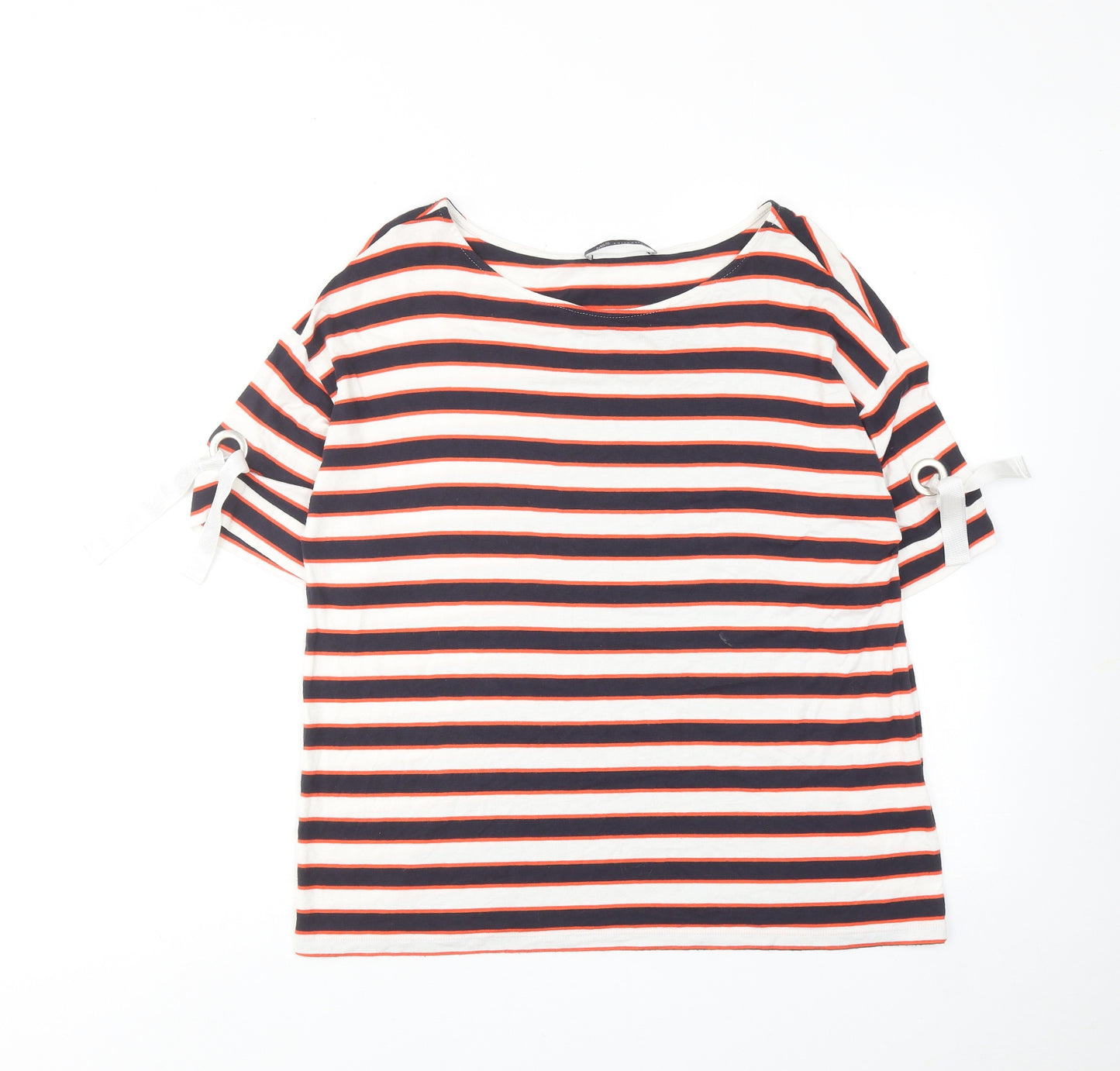 Marks and Spencer Womens Multicoloured Striped Viscose Basic T-Shirt Size 14 Round Neck