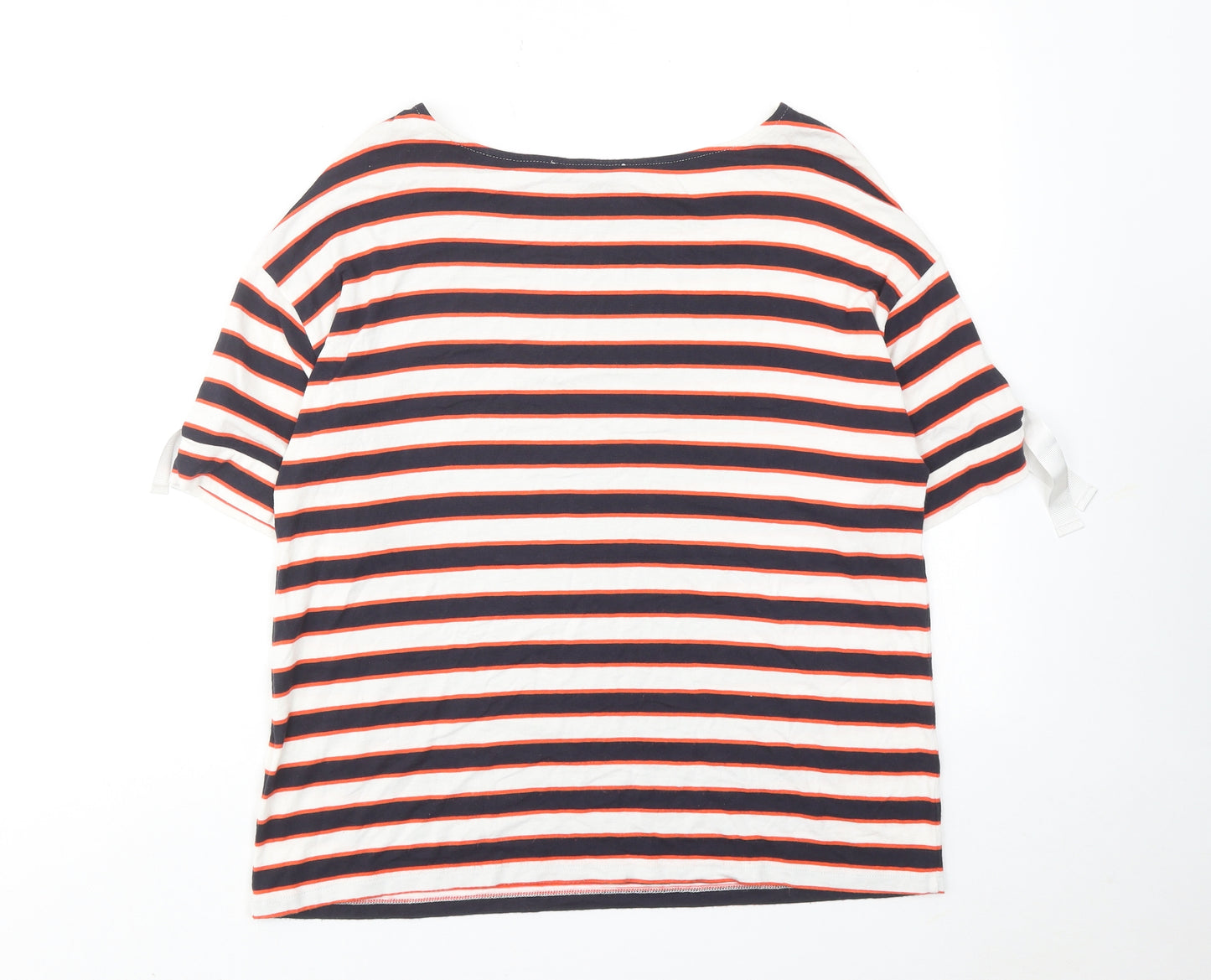 Marks and Spencer Womens Multicoloured Striped Viscose Basic T-Shirt Size 14 Round Neck