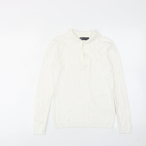 Marks and Spencer Womens Ivory Collared Viscose Pullover Jumper Size 8