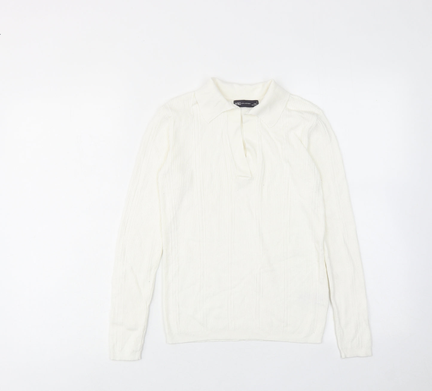Marks and Spencer Womens Ivory Collared Viscose Pullover Jumper Size 8