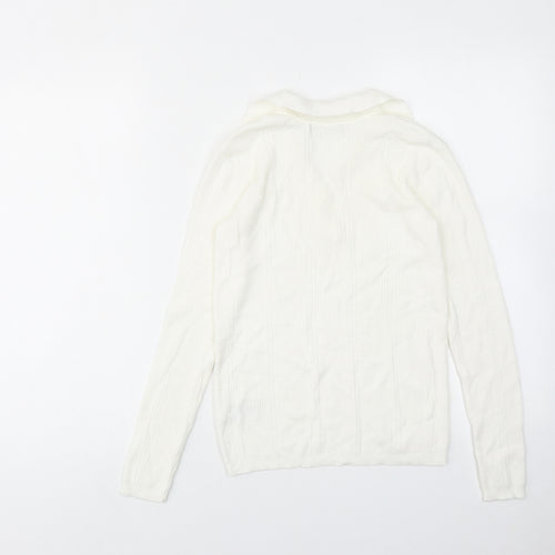 Marks and Spencer Womens Ivory Collared Viscose Pullover Jumper Size 8
