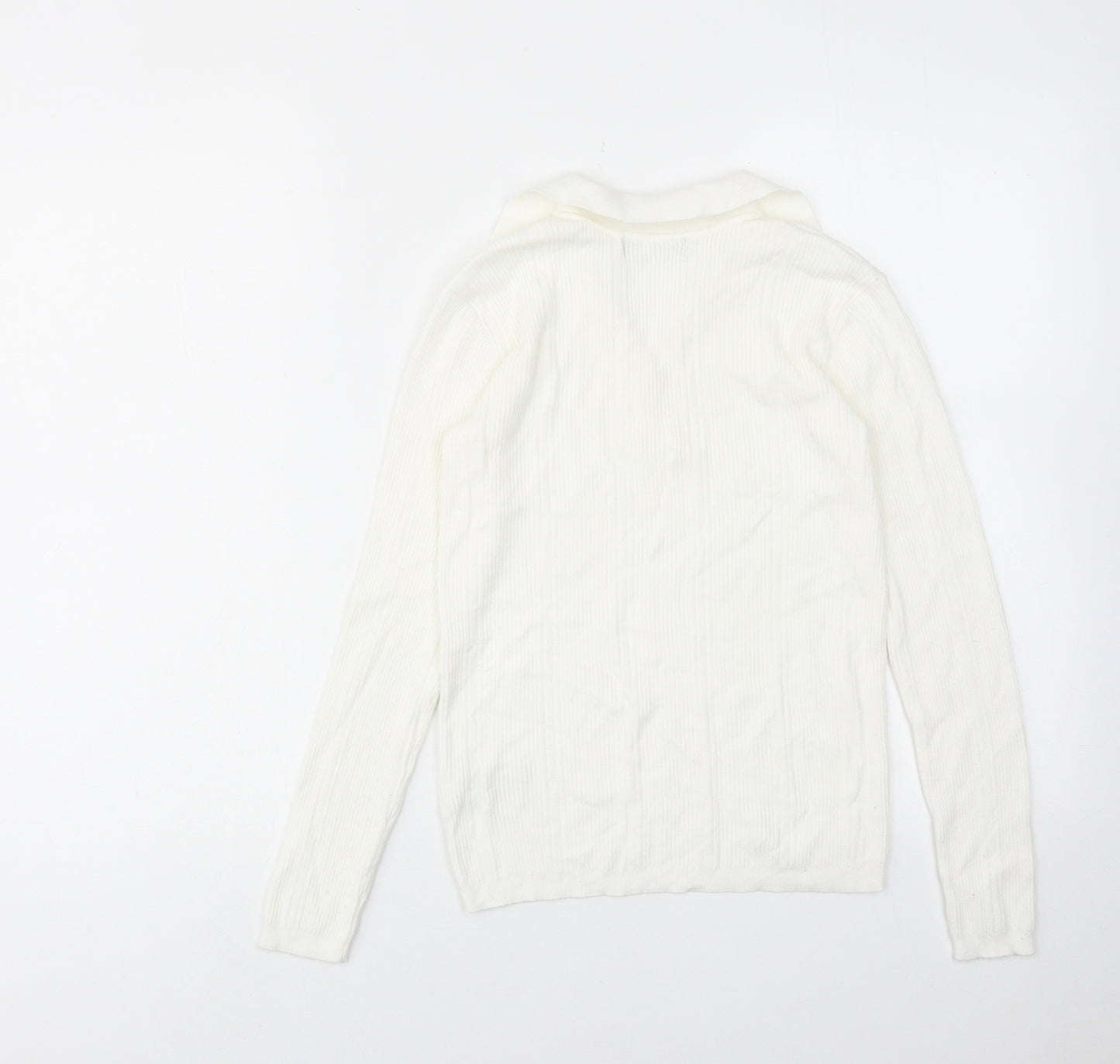 Marks and Spencer Womens Ivory Collared Viscose Pullover Jumper Size 8
