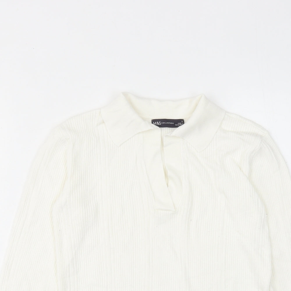 Marks and Spencer Womens Ivory Collared Viscose Pullover Jumper Size 8