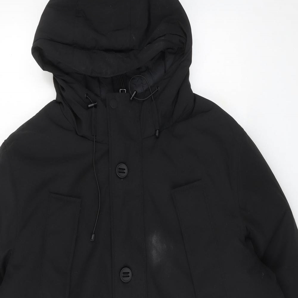 Marks and Spencer Mens Black Overcoat Coat Size XL Zip