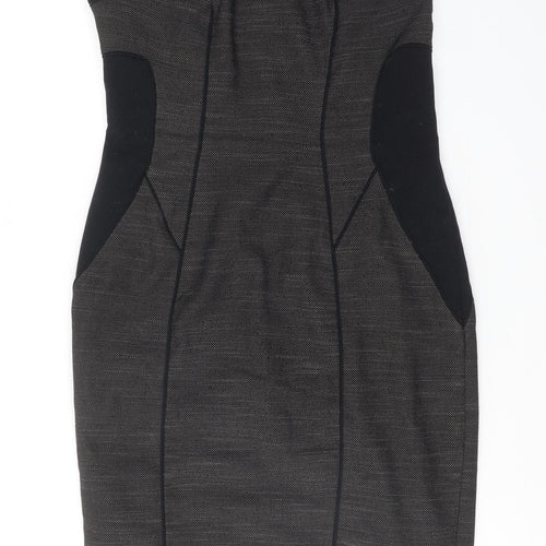 Marks and Spencer Womens Grey Colourblock Polyester Shift Size 10 Round Neck Zip