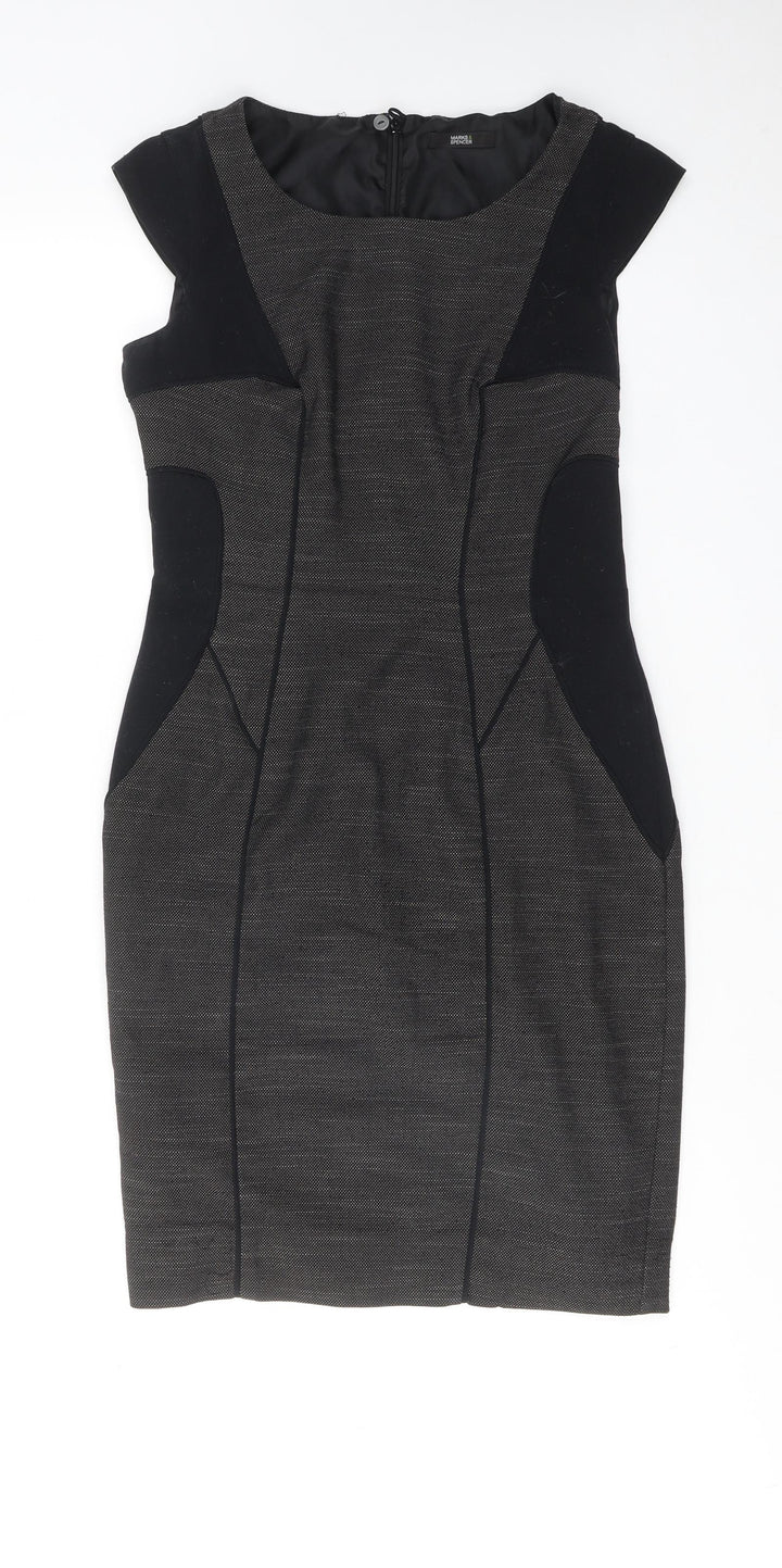 Marks and Spencer Womens Grey Colourblock Polyester Shift Size 10 Round Neck Zip