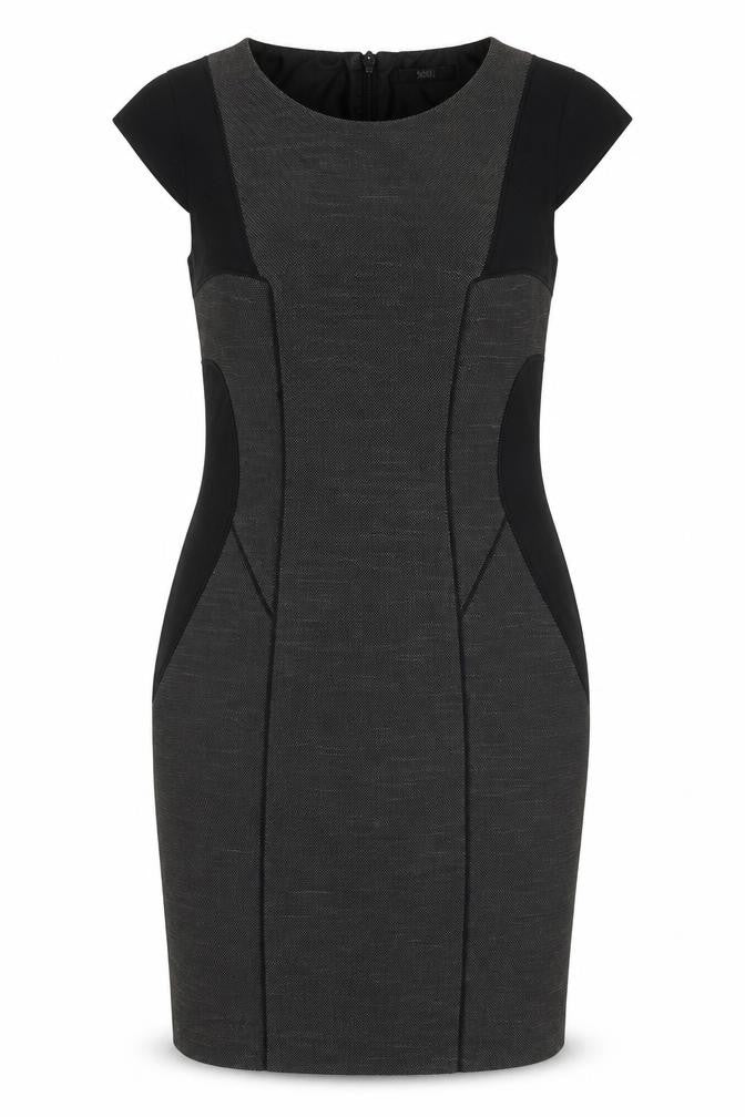 Front view of Marks & Spencer women’s grey colourblock polyester shift, size UK 10, round neck zip