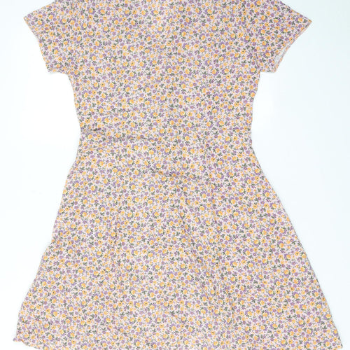 New Look Womens Purple Floral Viscose A-Line Size 10 V-Neck Button