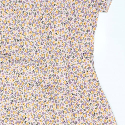 New Look Womens Purple Floral Viscose A-Line Size 10 V-Neck Button