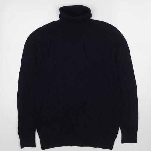 H&M Mens Blue Roll Neck Cotton Pullover Jumper Size S Long Sleeve