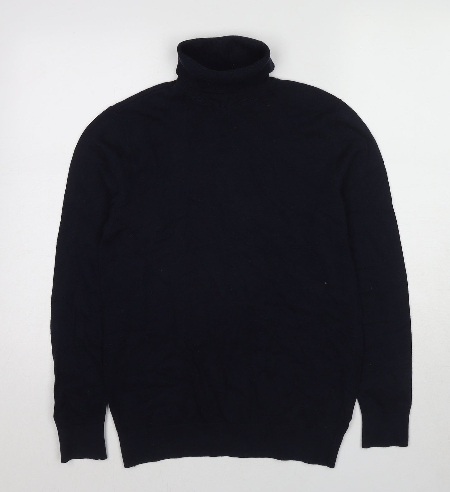 H&M Mens Blue Roll Neck Cotton Pullover Jumper Size S Long Sleeve