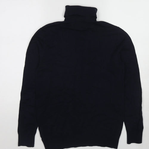 H&M Mens Blue Roll Neck Cotton Pullover Jumper Size S Long Sleeve