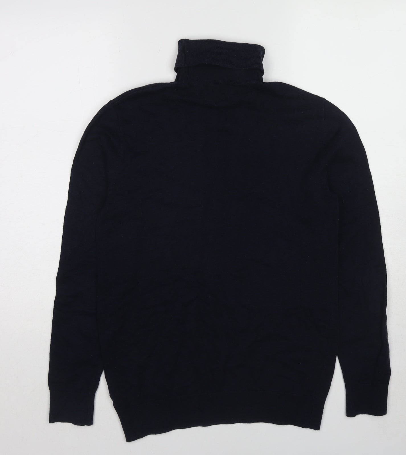 H&M Mens Blue Roll Neck Cotton Pullover Jumper Size S Long Sleeve