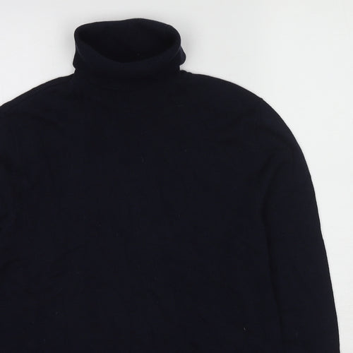 H&M Mens Blue Roll Neck Cotton Pullover Jumper Size S Long Sleeve