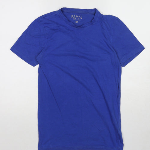 Boohoo Mens Blue Cotton T-Shirt Size S Round Neck