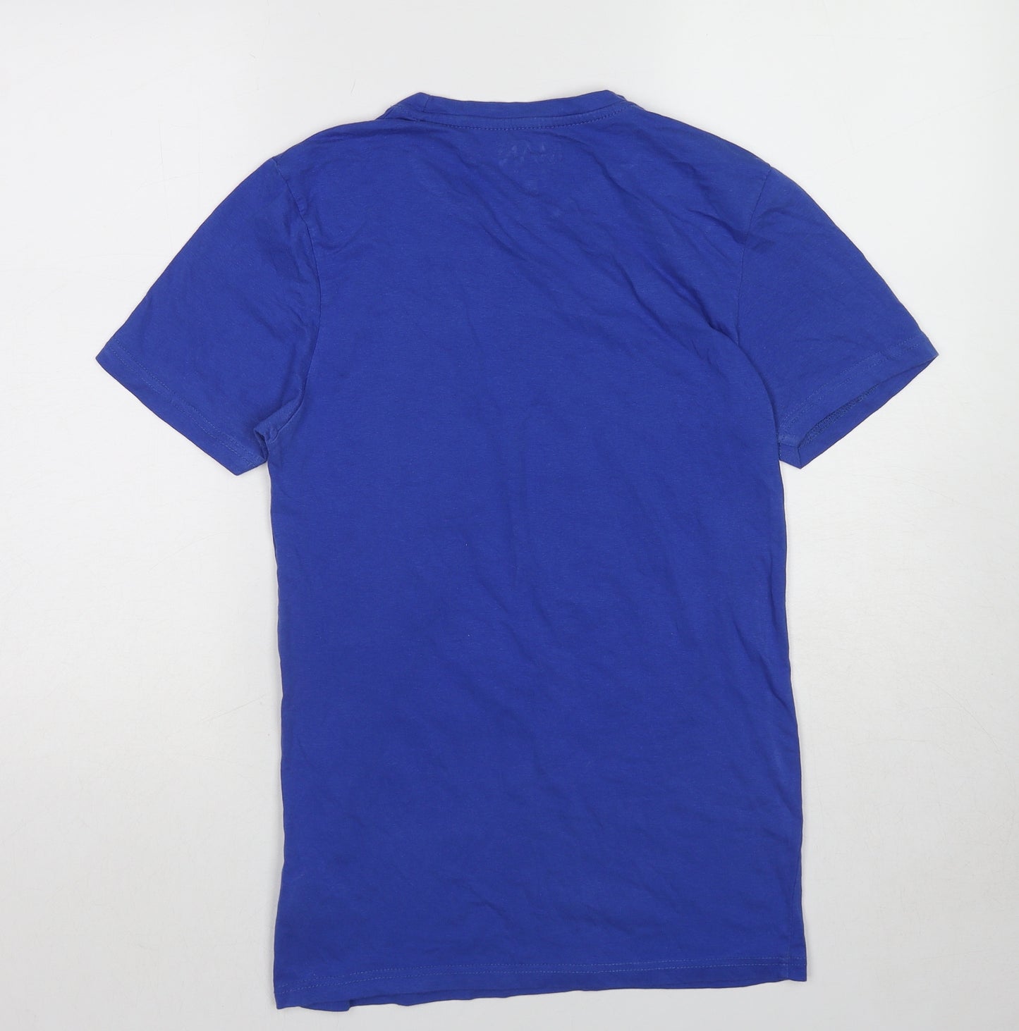 Boohoo Mens Blue Cotton T-Shirt Size S Round Neck