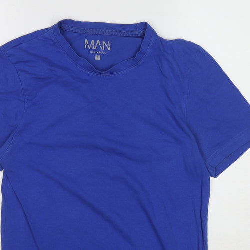 Boohoo Mens Blue Cotton T-Shirt Size S Round Neck
