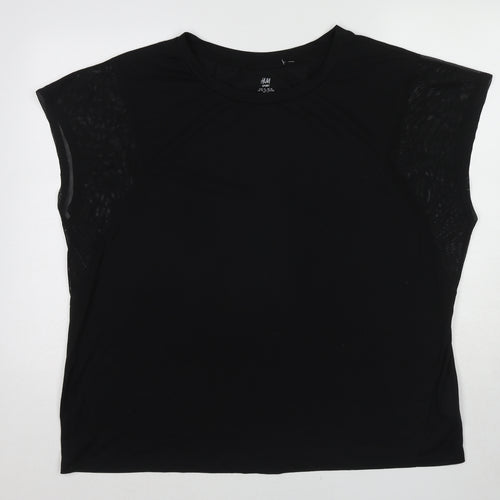 H&M Womens Black Polyester Basic T-Shirt Size XL Round Neck Pullover