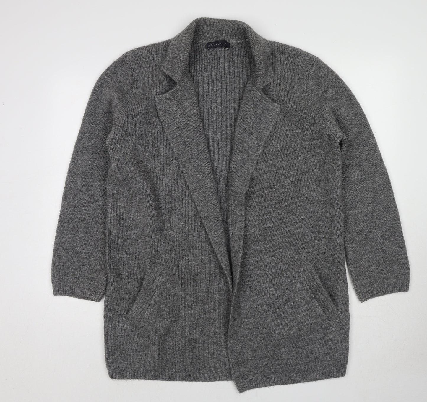 Marks and Spencer Womens Grey Collared Acrylic Cardigan Jumper Size M