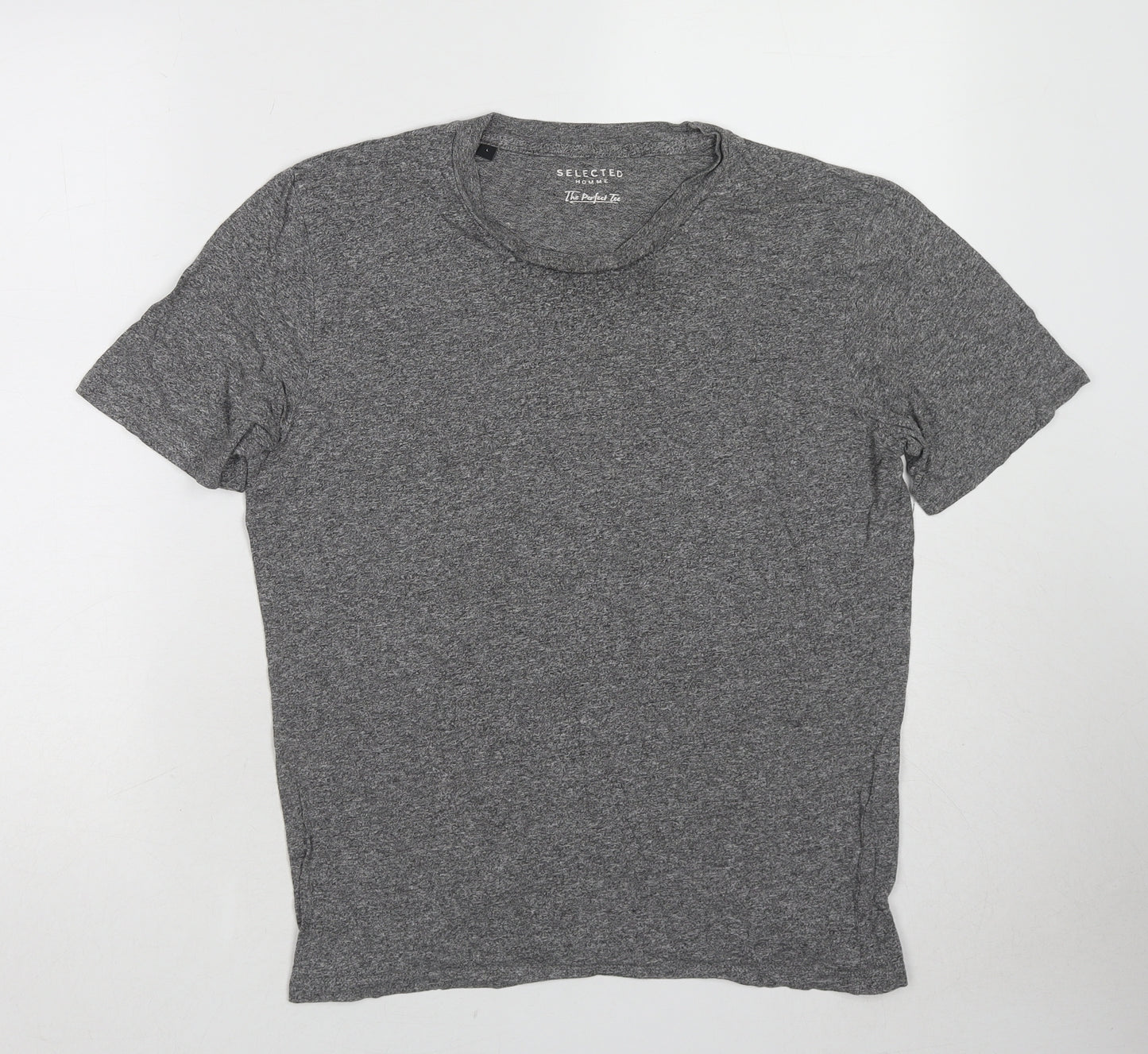 Selected Homme Mens Grey Cotton T-Shirt Size L Round Neck