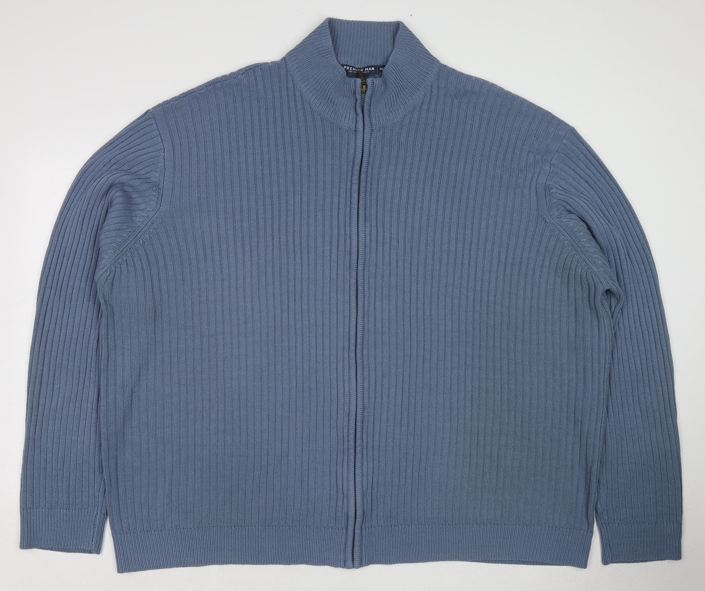 Premier Mens Blue High Neck Acrylic Full Zip Jumper Size 4XL Long Sleeve