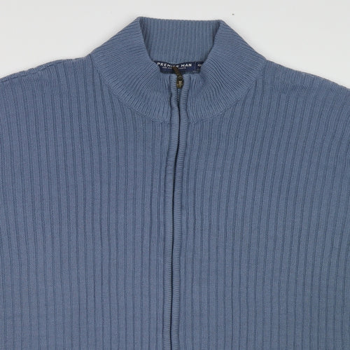 Premier Mens Blue High Neck Acrylic Full Zip Jumper Size 4XL Long Sleeve